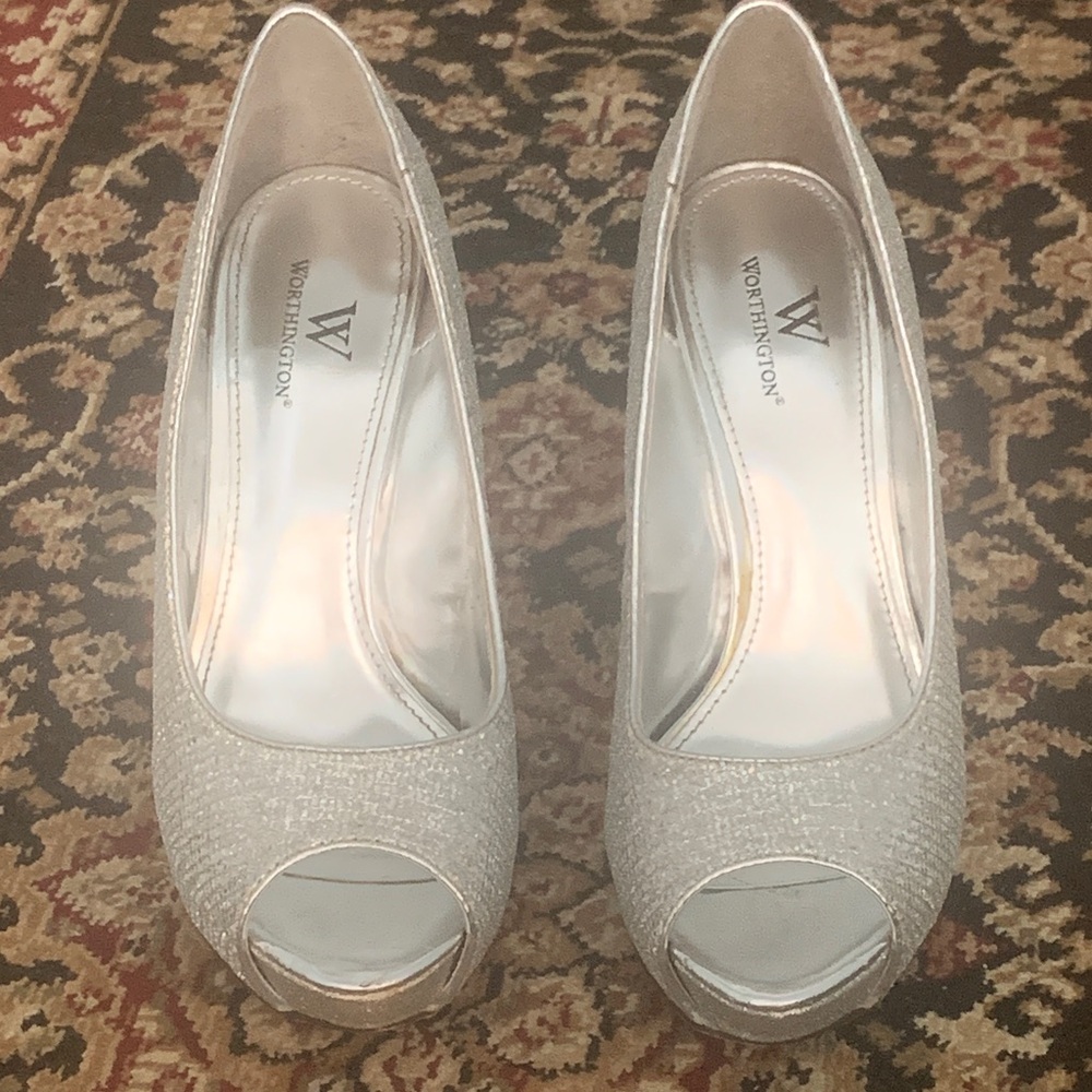 Worthington Silver Glitter Peep-Toe Heels - Picture 4 of 10